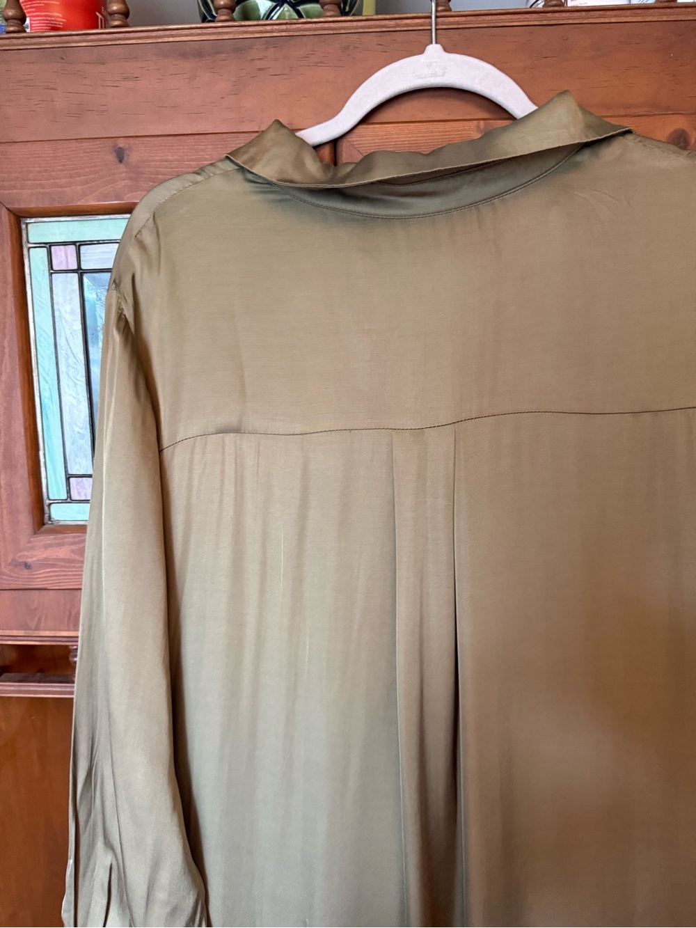 Anthropologie Lace Mix Twofer Satin Maxi Dress olive green satin button-down M - Picture 7 of 16